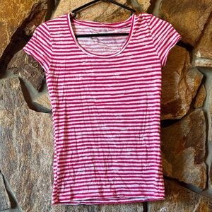 Ann Taylor Pink and White Striped Tee